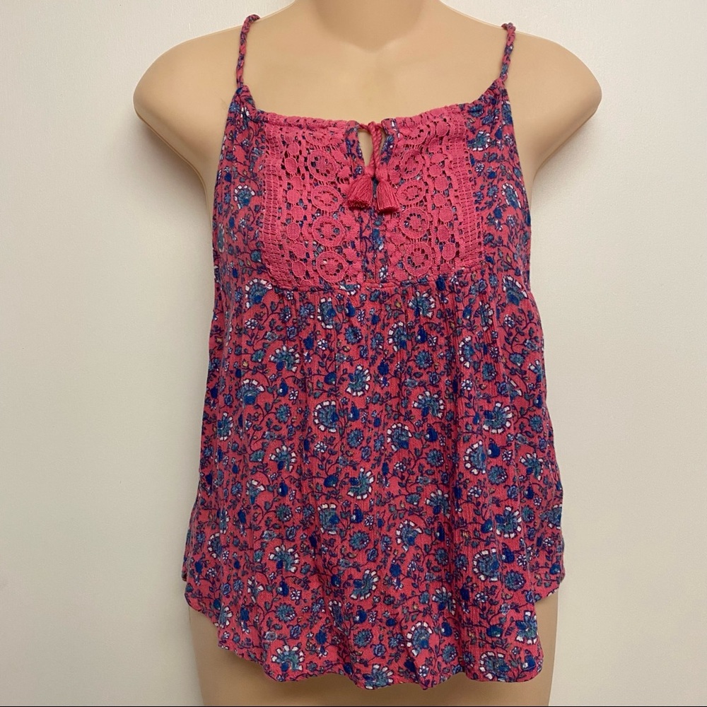 Abercrombie kids pink‎ tassel crochet floral boho tank top xl.